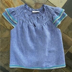 Vineyard Vines•Size M•100% Soft Washed Linen•Flutter Sleeves•Embroidered Edges🌼